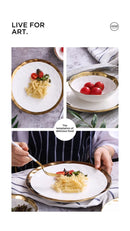 European Style Gold Side Black Plate Retro  Matte Steak Dish Dessert Tray Kitchen Dinner Plates Ceramic Dishes Bowls 1pcs