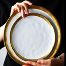 European Style Gold Side Black Plate Retro  Matte Steak Dish Dessert Tray Kitchen Dinner Plates Ceramic Dishes Bowls 1pcs