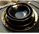 European Style Gold Side Black Plate Retro  Matte Steak Dish Dessert Tray Kitchen Dinner Plates Ceramic Dishes Bowls 1pcs