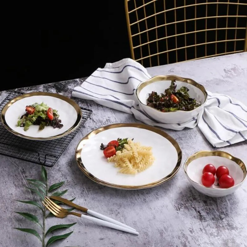 European Style Gold Side Black Plate Retro  Matte Steak Dish Dessert Tray Kitchen Dinner Plates Ceramic Dishes Bowls 1pcs