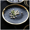 European Style Gold Side Black Plate Retro  Matte Steak Dish Dessert Tray Kitchen Dinner Plates Ceramic Dishes Bowls 1pcs