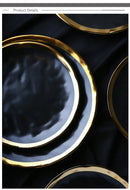 European Style Gold Side Black Plate Retro  Matte Steak Dish Dessert Tray Kitchen Dinner Plates Ceramic Dishes Bowls 1pcs