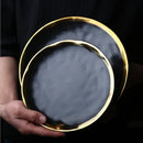 European Style Gold Side Black Plate Retro  Matte Steak Dish Dessert Tray Kitchen Dinner Plates Ceramic Dishes Bowls 1pcs