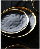 European Style Gold Side Black Plate Retro  Matte Steak Dish Dessert Tray Kitchen Dinner Plates Ceramic Dishes Bowls 1pcs