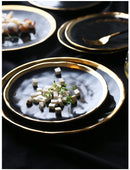 European Style Gold Side Black Plate Retro  Matte Steak Dish Dessert Tray Kitchen Dinner Plates Ceramic Dishes Bowls 1pcs