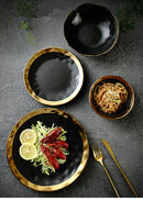 European Style Gold Side Black Plate Retro  Matte Steak Dish Dessert Tray Kitchen Dinner Plates Ceramic Dishes Bowls 1pcs
