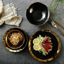 European Style Gold Side Black Plate Retro  Matte Steak Dish Dessert Tray Kitchen Dinner Plates Ceramic Dishes Bowls 1pcs