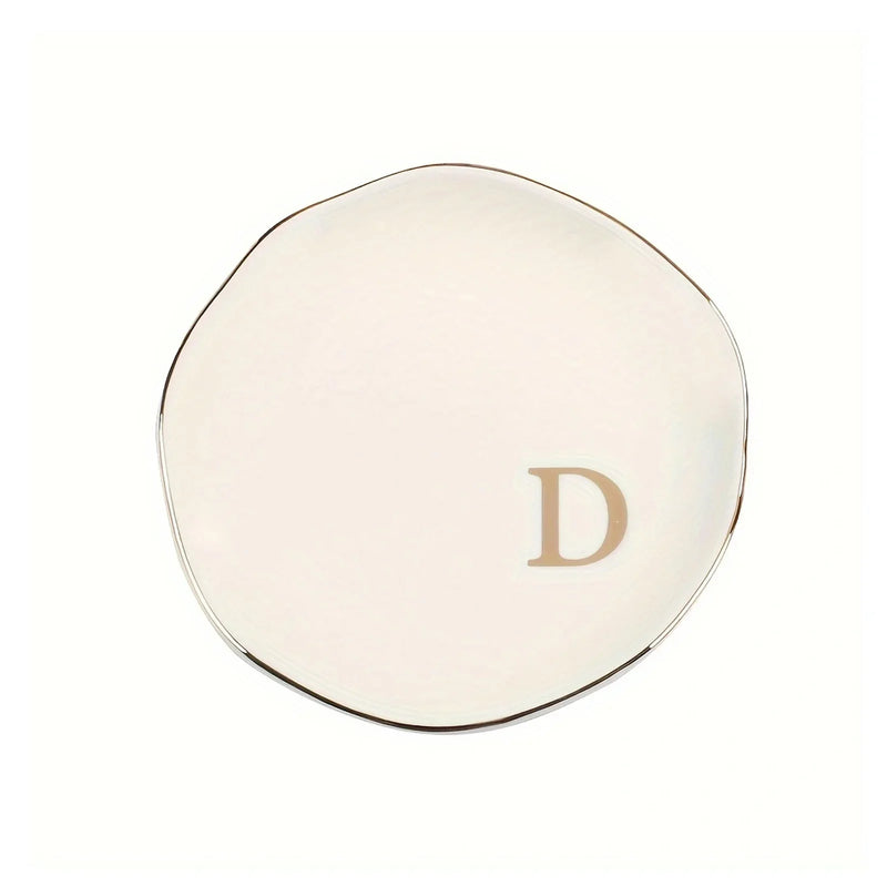 Initials Ring Dish Jewery Tray with Personalized A-Z Monogrammed Gifts Wedding Engagement for Women Friends sister,Ceramic White