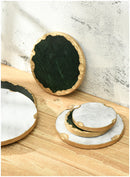 European Natural Marble Golden Stroke Cake Trays Decorative Modern Jewelry Cosmetic Storage Tray Dessert Plate Coffee Coaster