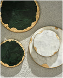 European Natural Marble Golden Stroke Cake Trays Decorative Modern Jewelry Cosmetic Storage Tray Dessert Plate Coffee Coaster