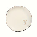 Initials Ring Dish Jewery Tray with Personalized A-Z Monogrammed Gifts Wedding Engagement for Women Friends sister,Ceramic White