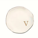 Initials Ring Dish Jewery Tray with Personalized A-Z Monogrammed Gifts Wedding Engagement for Women Friends sister,Ceramic White