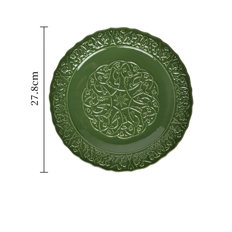 French Baroque Relief Ceramic Plates and Bowls Palace Style Vintage Home Dinner Plates Noodle Bowl Hotel Tableware Kitchen Items