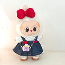Labubu Doll Clothes & Accessories Denim Skirt With Red Bow Headband Set Trendy Outfits for Labubu Collectibles