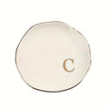 Initials Ring Dish Jewery Tray with Personalized A-Z Monogrammed Gifts Wedding Engagement for Women Friends sister,Ceramic White