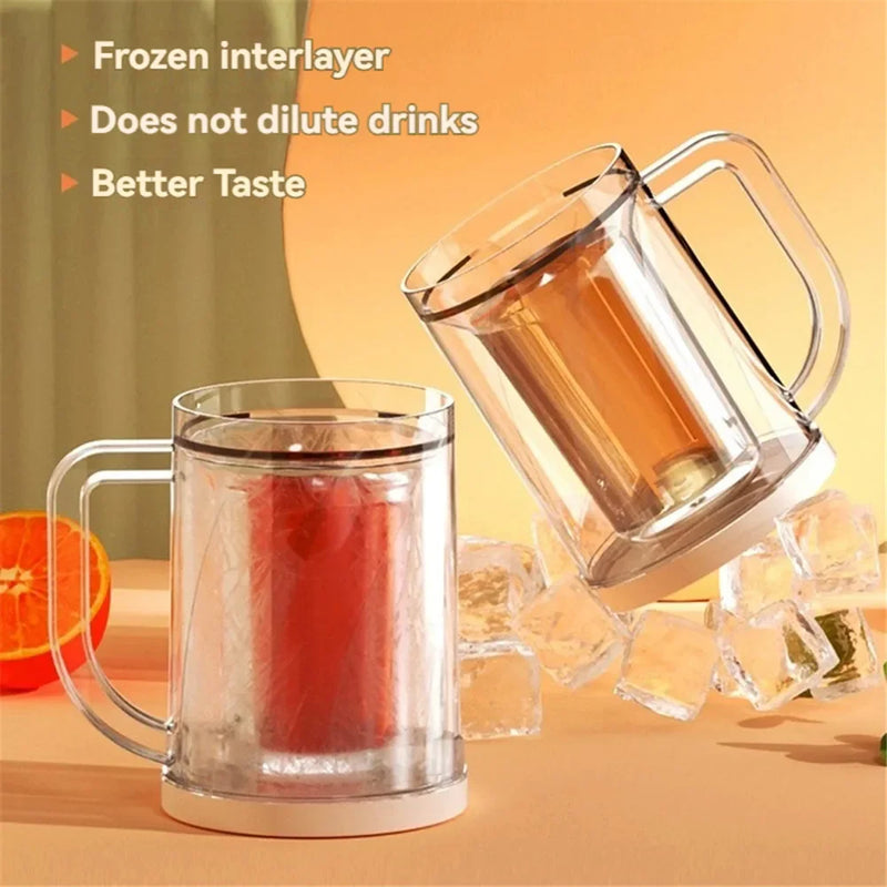 Double Layer Creativity Freezing Beer Mug Sandwich Liquid Refrigerator Frozen Cup Cold Drink Chilled Cups Kitchen Bar Drinkware