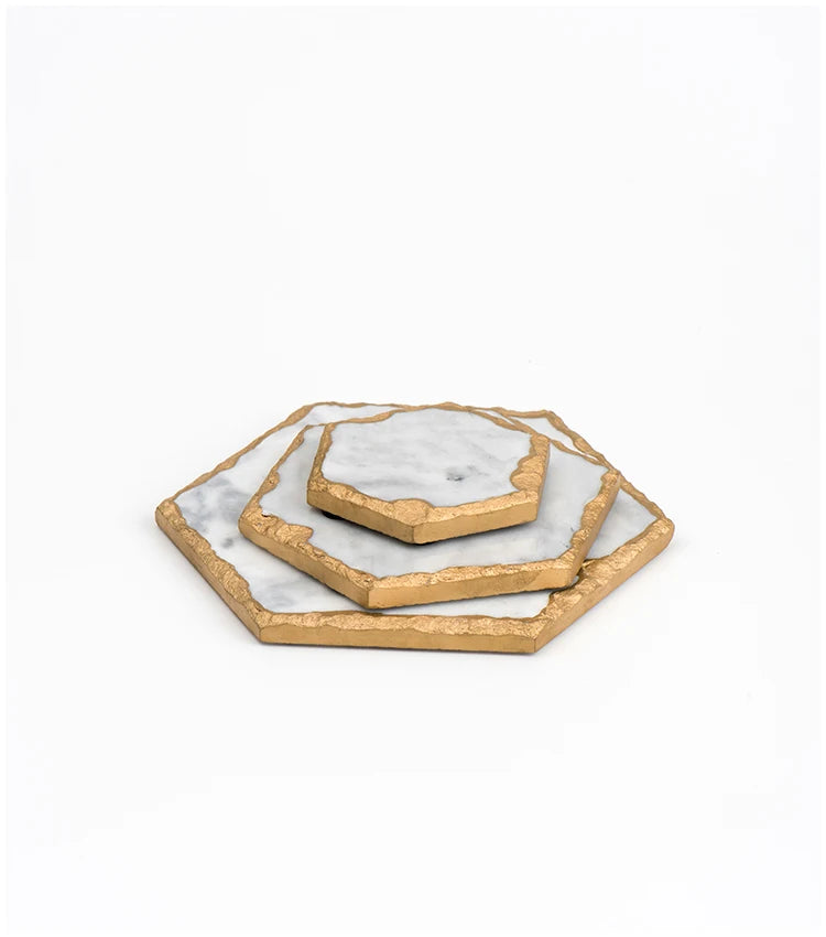 European Natural Marble Golden Stroke Cake Trays Decorative Modern Jewelry Cosmetic Storage Tray Dessert Plate Coffee Coaster
