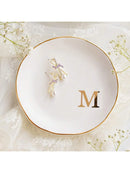 Initials Ring Dish Jewery Tray with Personalized A-Z Monogrammed Gifts Wedding Engagement for Women Friends sister,Ceramic White