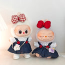 Labubu Doll Clothes & Accessories Denim Skirt With Red Bow Headband Set Trendy Outfits for Labubu Collectibles