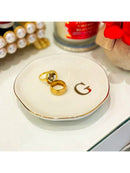 Initials Ring Dish Jewery Tray with Personalized A-Z Monogrammed Gifts Wedding Engagement for Women Friends sister,Ceramic White