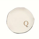 Initials Ring Dish Jewery Tray with Personalized A-Z Monogrammed Gifts Wedding Engagement for Women Friends sister,Ceramic White