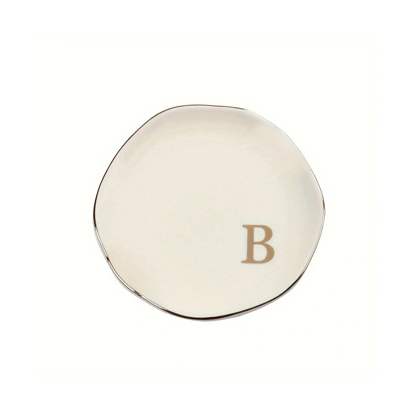 Initials Ring Dish Jewery Tray with Personalized A-Z Monogrammed Gifts Wedding Engagement for Women Friends sister,Ceramic White