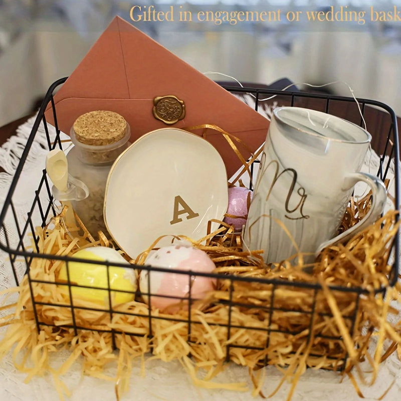 Initials Ring Dish Jewery Tray with Personalized A-Z Monogrammed Gifts Wedding Engagement for Women Friends sister,Ceramic White
