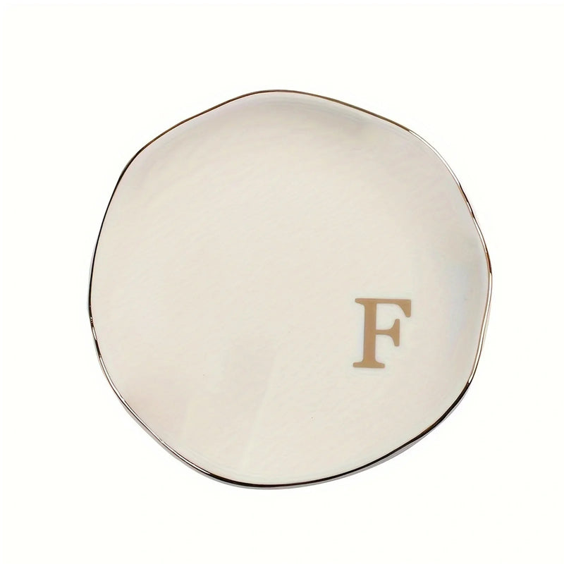 Initials Ring Dish Jewery Tray with Personalized A-Z Monogrammed Gifts Wedding Engagement for Women Friends sister,Ceramic White