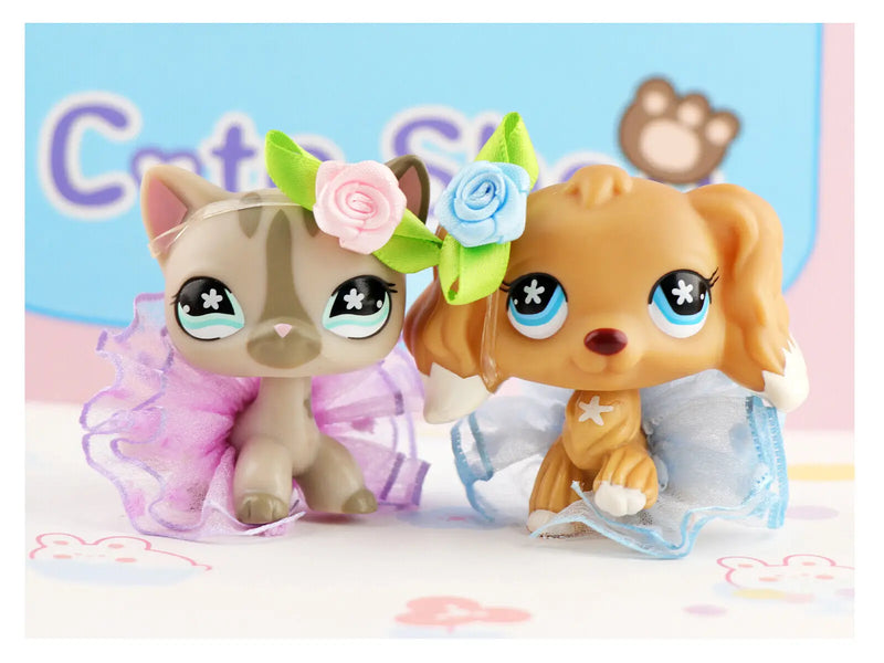 Mini 2pcs Lot Pet Shop Dogs and Cats Collectable With Accessories Best Gift For Kids Toy