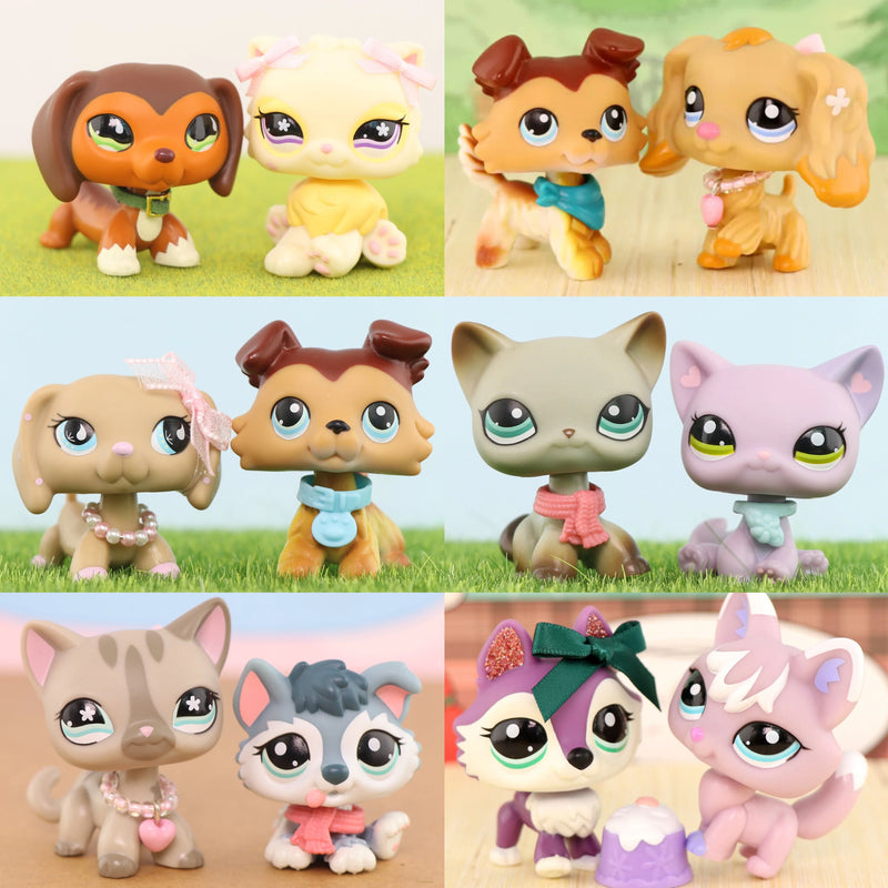Mini 2pcs Lot Pet Shop Dogs and Cats Collectable With Accessories Best Gift For Kids Toy