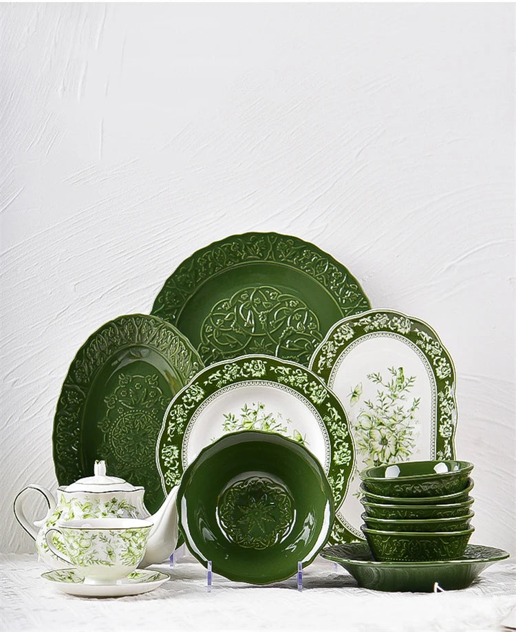 French Baroque Relief Ceramic Plates and Bowls Palace Style Vintage Home Dinner Plates Noodle Bowl Hotel Tableware Kitchen Items
