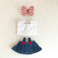 Labubu Doll Clothes & Accessories Denim Skirt With Red Bow Headband Set Trendy Outfits for Labubu Collectibles