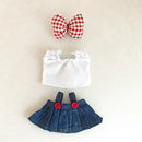 Labubu Doll Clothes & Accessories Denim Skirt With Red Bow Headband Set Trendy Outfits for Labubu Collectibles