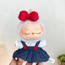 Labubu Doll Clothes & Accessories Denim Skirt With Red Bow Headband Set Trendy Outfits for Labubu Collectibles