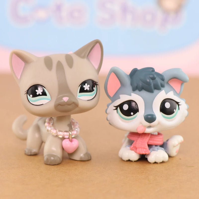 Mini 2pcs Lot Pet Shop Dogs and Cats Collectable With Accessories Best Gift For Kids Toy