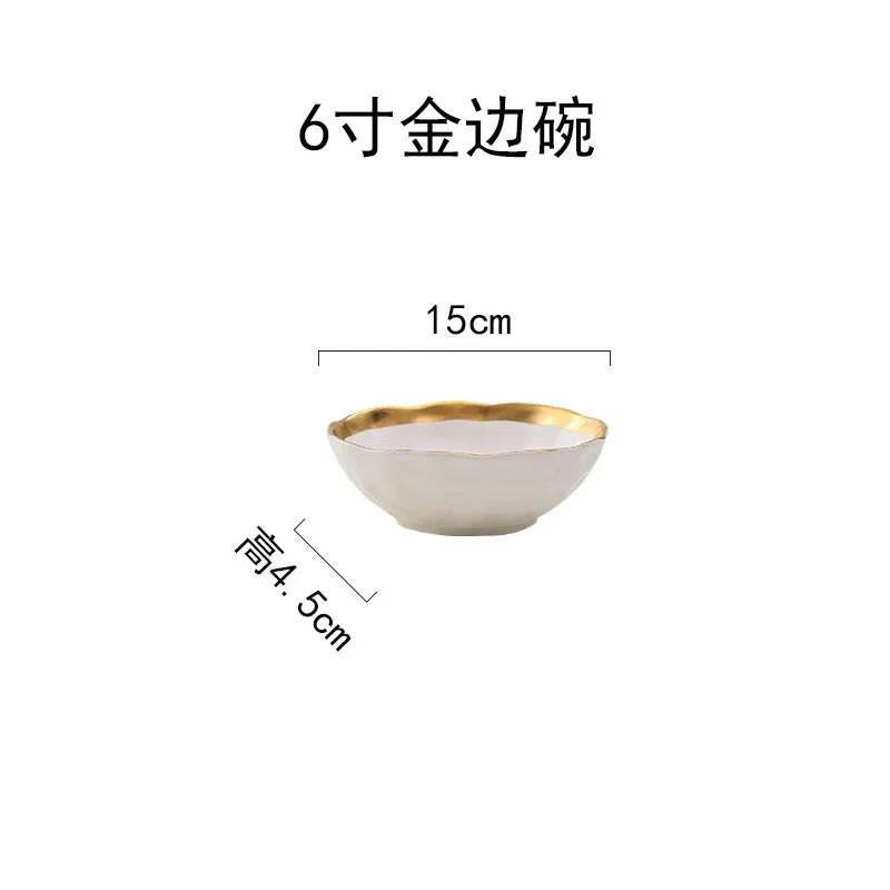 European Style Gold Side Black Plate Retro  Matte Steak Dish Dessert Tray Kitchen Dinner Plates Ceramic Dishes Bowls 1pcs