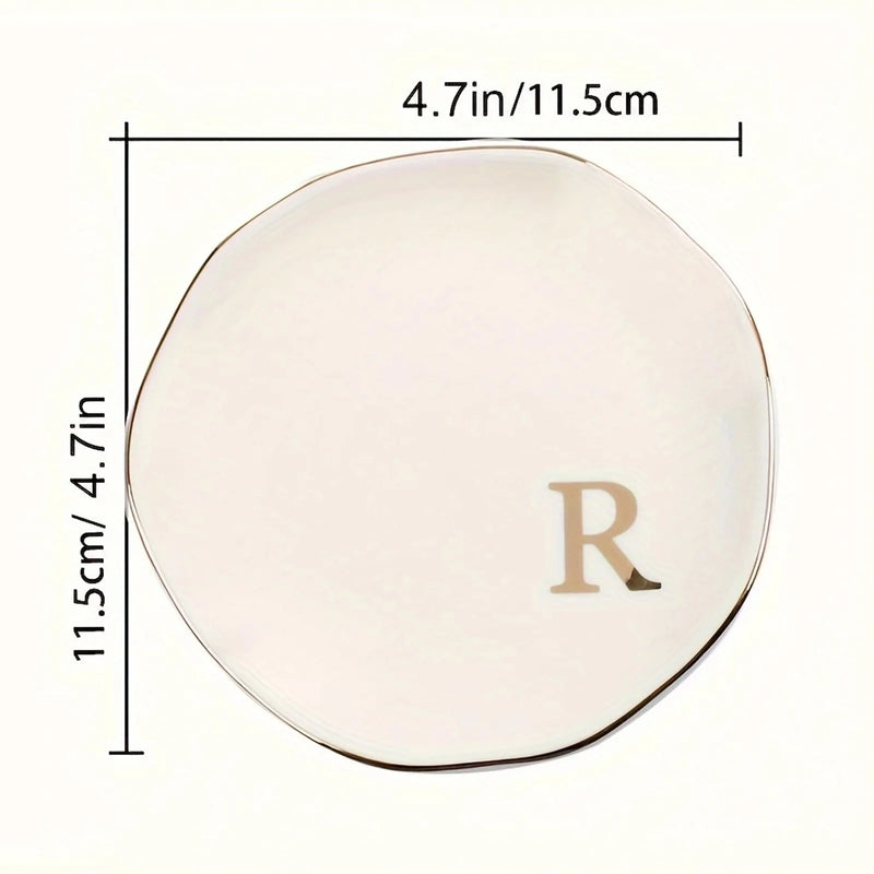 Initials Ring Dish Jewery Tray with Personalized A-Z Monogrammed Gifts Wedding Engagement for Women Friends sister,Ceramic White