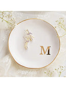 Initials Ring Dish Jewery Tray with Personalized A-Z Monogrammed Gifts Wedding Engagement for Women Friends sister,Ceramic White