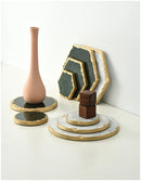 European Natural Marble Golden Stroke Cake Trays Decorative Modern Jewelry Cosmetic Storage Tray Dessert Plate Coffee Coaster