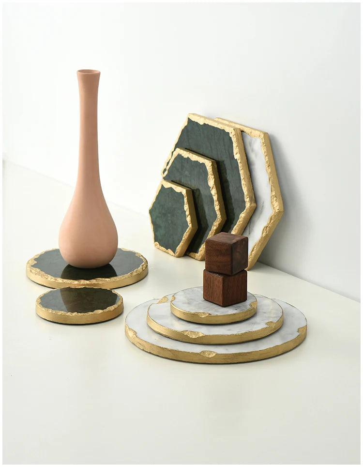 European Natural Marble Golden Stroke Cake Trays Decorative Modern Jewelry Cosmetic Storage Tray Dessert Plate Coffee Coaster