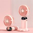4000mAh Handheld Mini Fan Foldable Portable Neck Hanging Fans 5 Speed USB Rechargeable Fan with Phone Stand and Display Screen