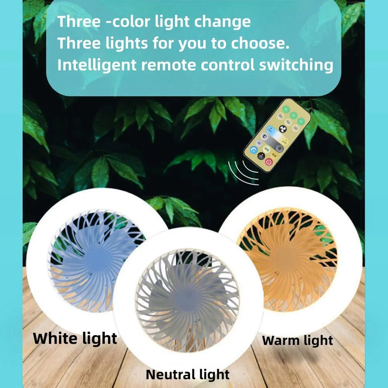 O Rotatable 3-in-1 Ceiling Fan é um ventilador de teto multifuncional que combina iluminação e controle remoto. Ele usa uma base de lâmpada E27, o que significa que pode ser instalado como uma lâmpada comum.