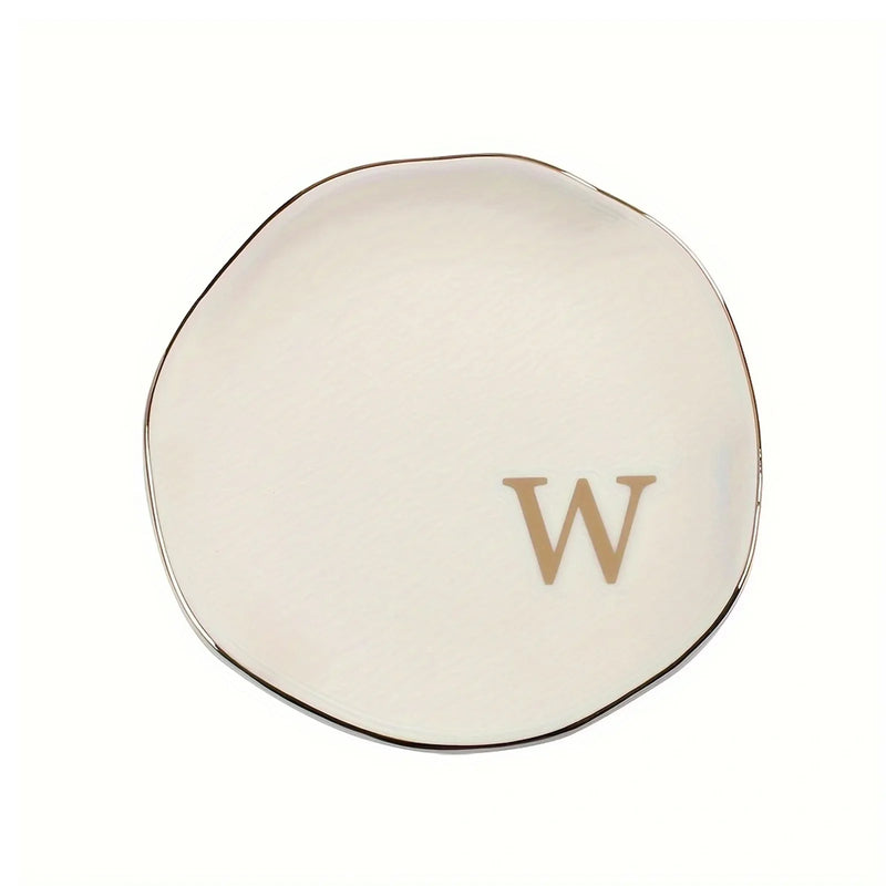 Initials Ring Dish Jewery Tray with Personalized A-Z Monogrammed Gifts Wedding Engagement for Women Friends sister,Ceramic White