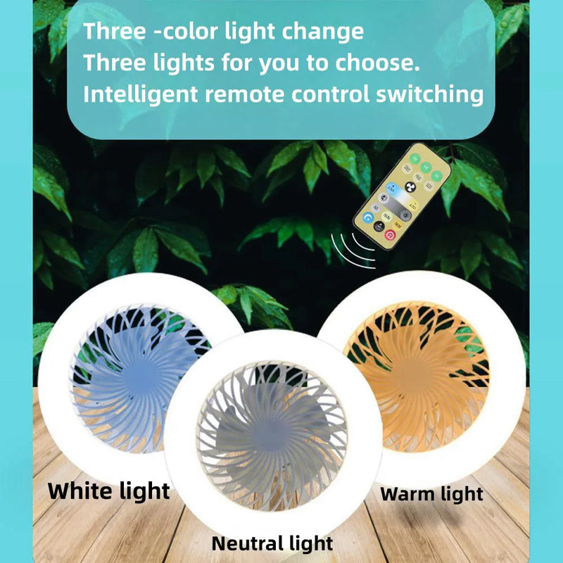 O Rotatable 3-in-1 Ceiling Fan é um ventilador de teto multifuncional que combina iluminação e controle remoto. Ele usa uma base de lâmpada E27, o que significa que pode ser instalado como uma lâmpada comum.