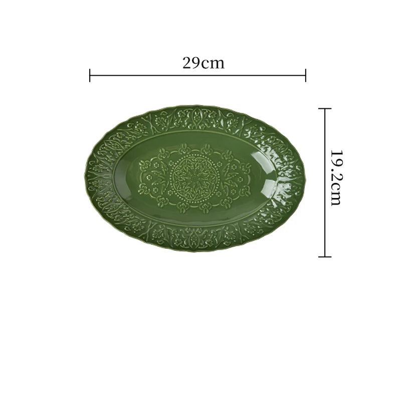 French Baroque Relief Ceramic Plates and Bowls Palace Style Vintage Home Dinner Plates Noodle Bowl Hotel Tableware Kitchen Items