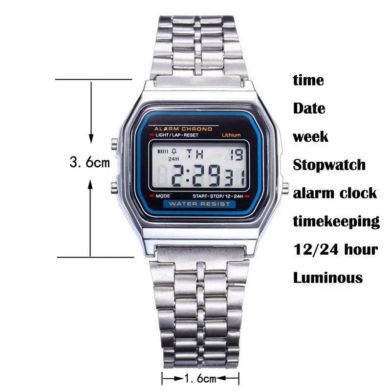 Relógio Digital — Esportivo, à Prova d'Água, Pulseira Dourada, LED, Unissex, Casual, Estilo Bracelete.