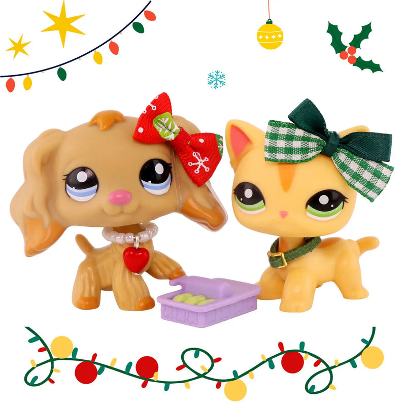 Mini 2pcs Lot Pet Shop Dogs and Cats Collectable With Accessories Best Gift For Kids Toy