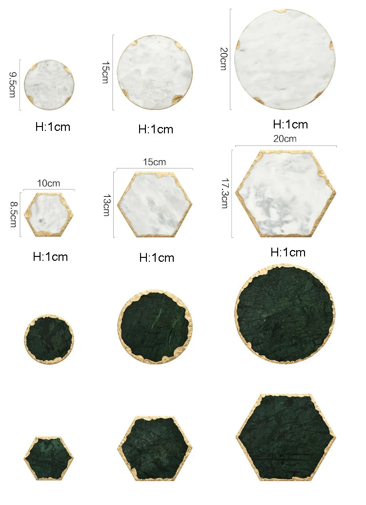 European Natural Marble Golden Stroke Cake Trays Decorative Modern Jewelry Cosmetic Storage Tray Dessert Plate Coffee Coaster