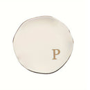 Initials Ring Dish Jewery Tray with Personalized A-Z Monogrammed Gifts Wedding Engagement for Women Friends sister,Ceramic White