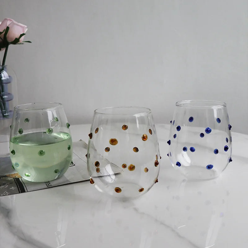 Colorful Stones Dots Glass Cup High Borosilicate Glass Transparent Drink Water Cup  Milk Coffee  Juice  Glass